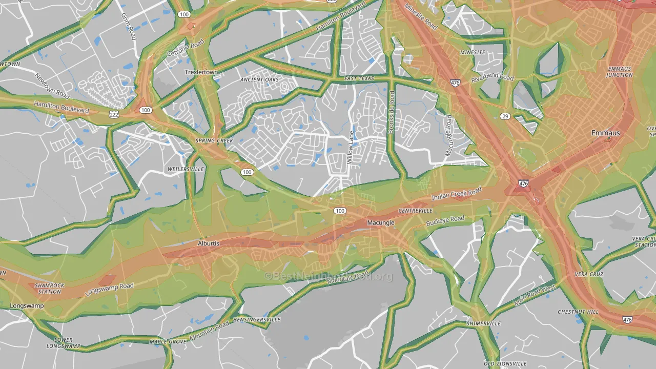 18062, PA Map of Noise Levels in 18062