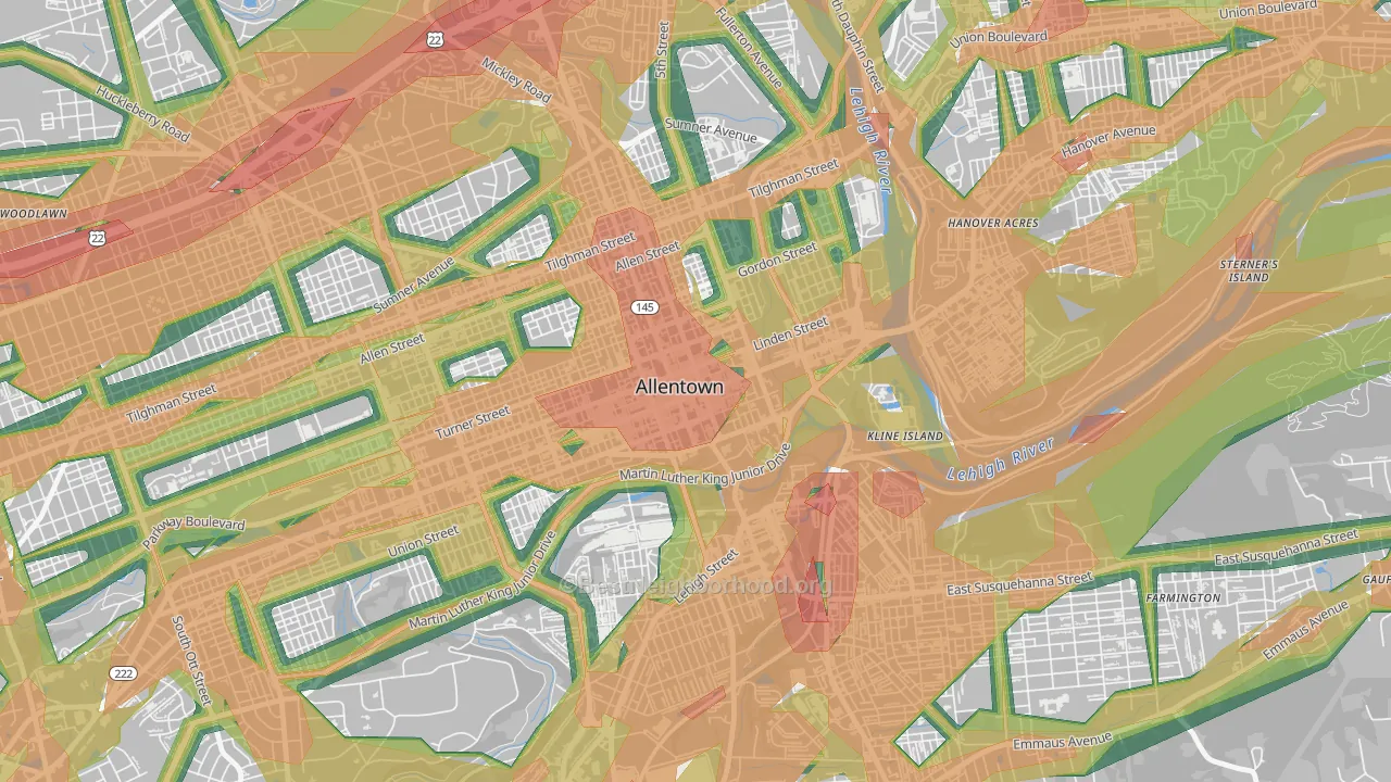 18101, PA Map of Noise Levels in 18101