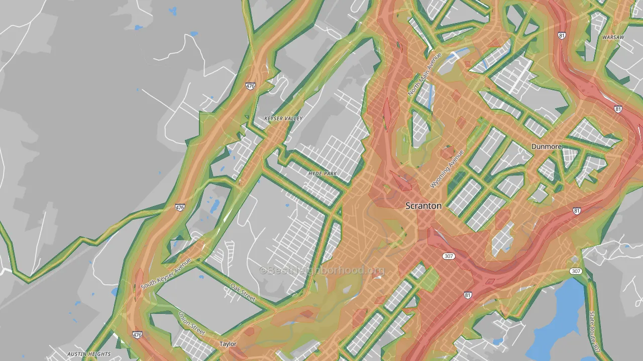 18504, PA Map of Noise Levels in 18504