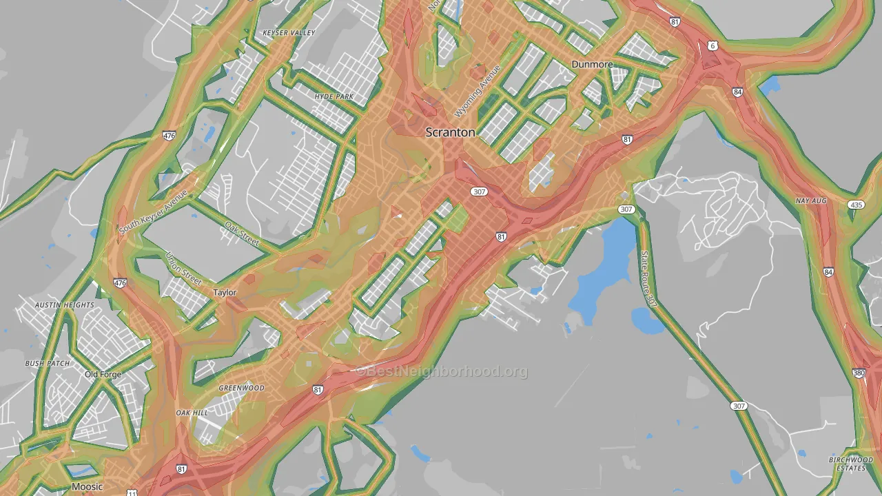 18505, PA Map of Noise Levels in 18505