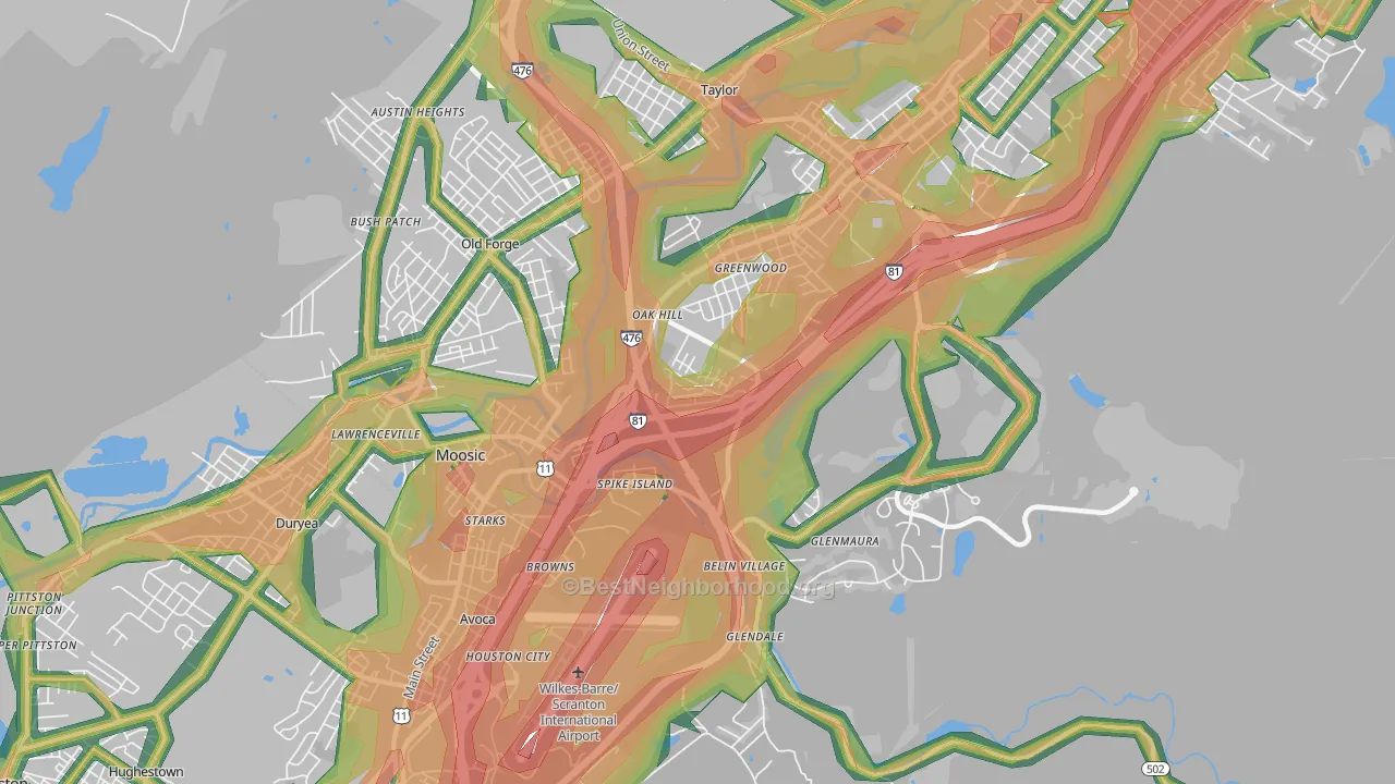 18507, PA Map of Noise Levels in 18507