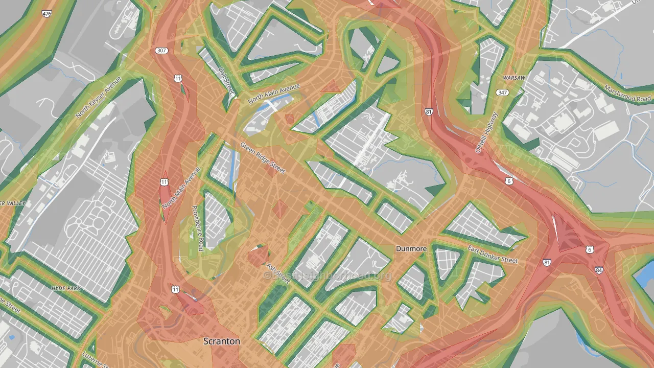 18509, PA Map of Noise Levels in 18509