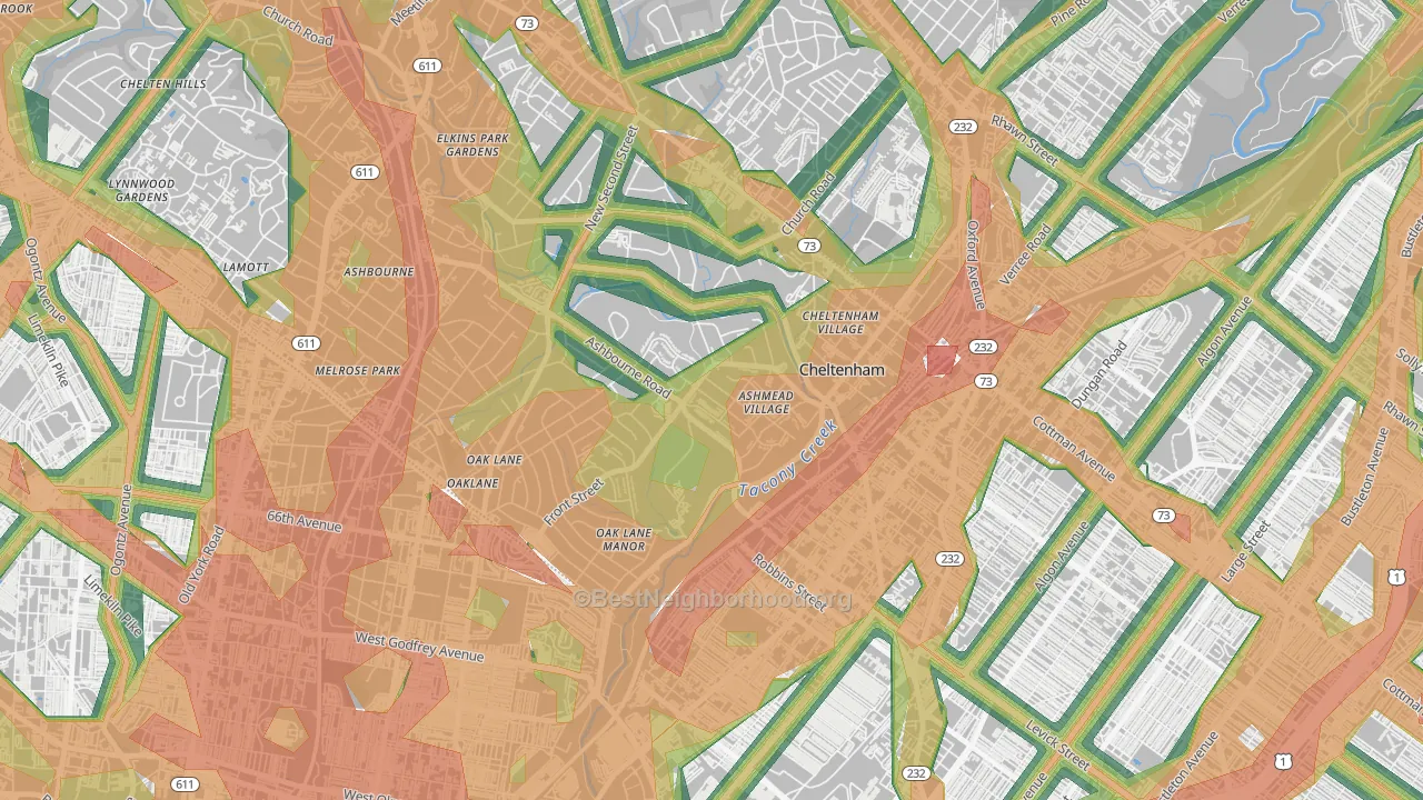 19012, PA Map of Noise Levels in 19012