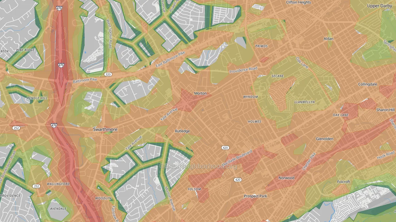 19070, PA Map of Noise Levels in 19070