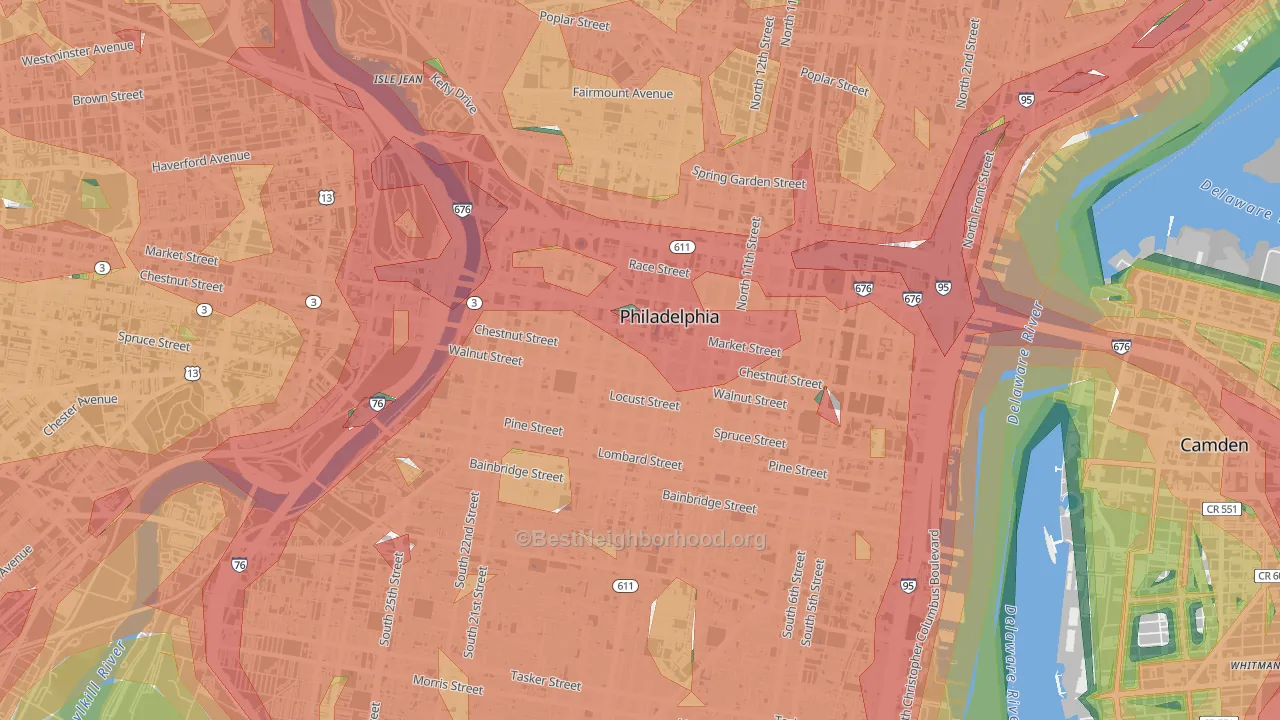 19102, PA Map of Noise Levels in 19102