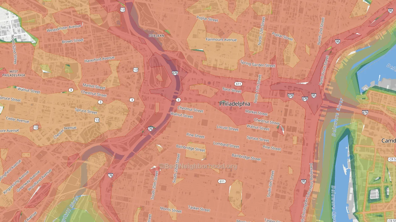 19103, PA Map of Noise Levels in 19103