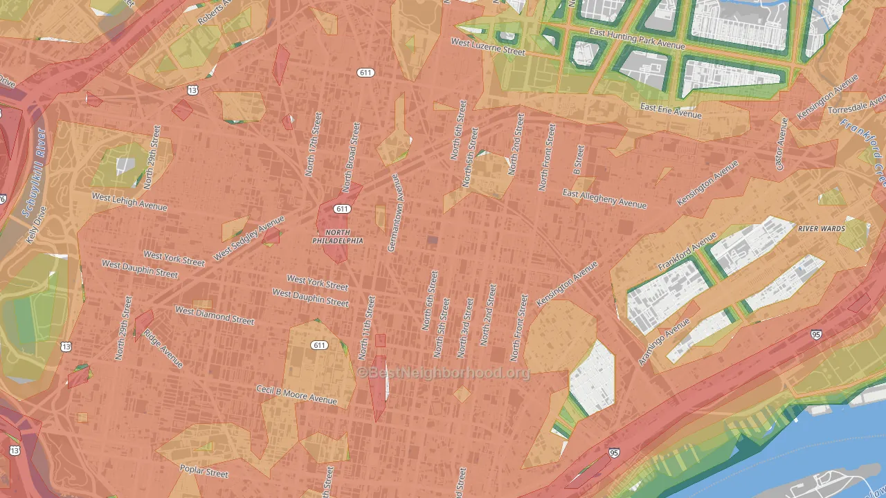 19133, PA Map of Noise Levels in 19133