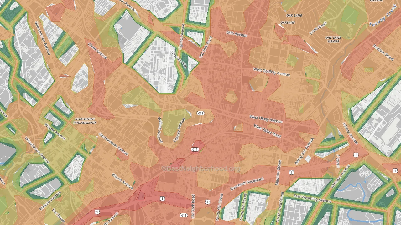 19141, PA Map of Noise Levels in 19141