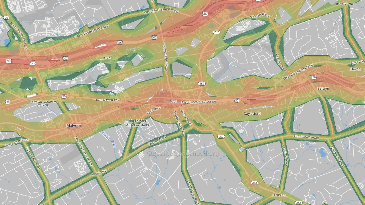 19301, PA Map of Noise Levels in 19301