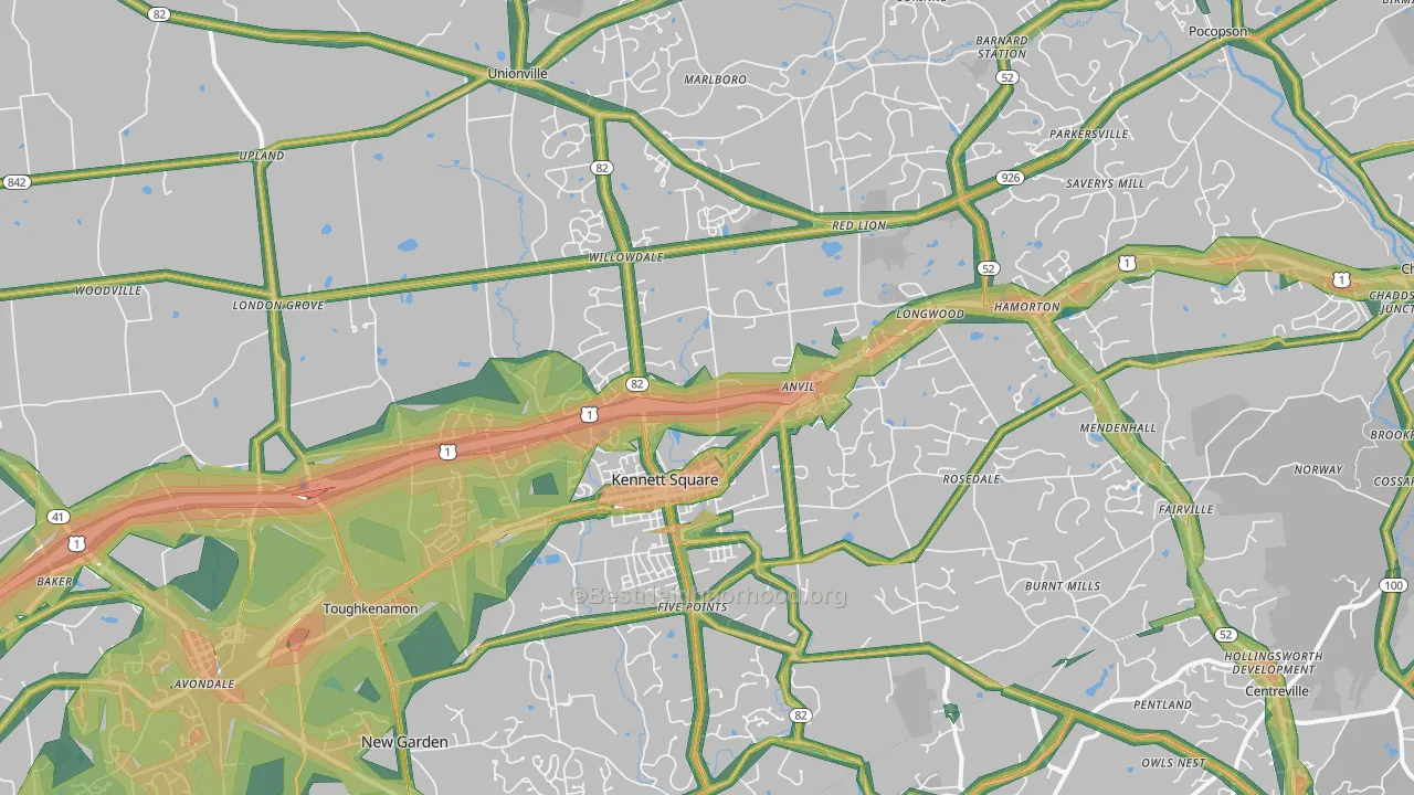 19348, PA Map of Noise Levels in 19348