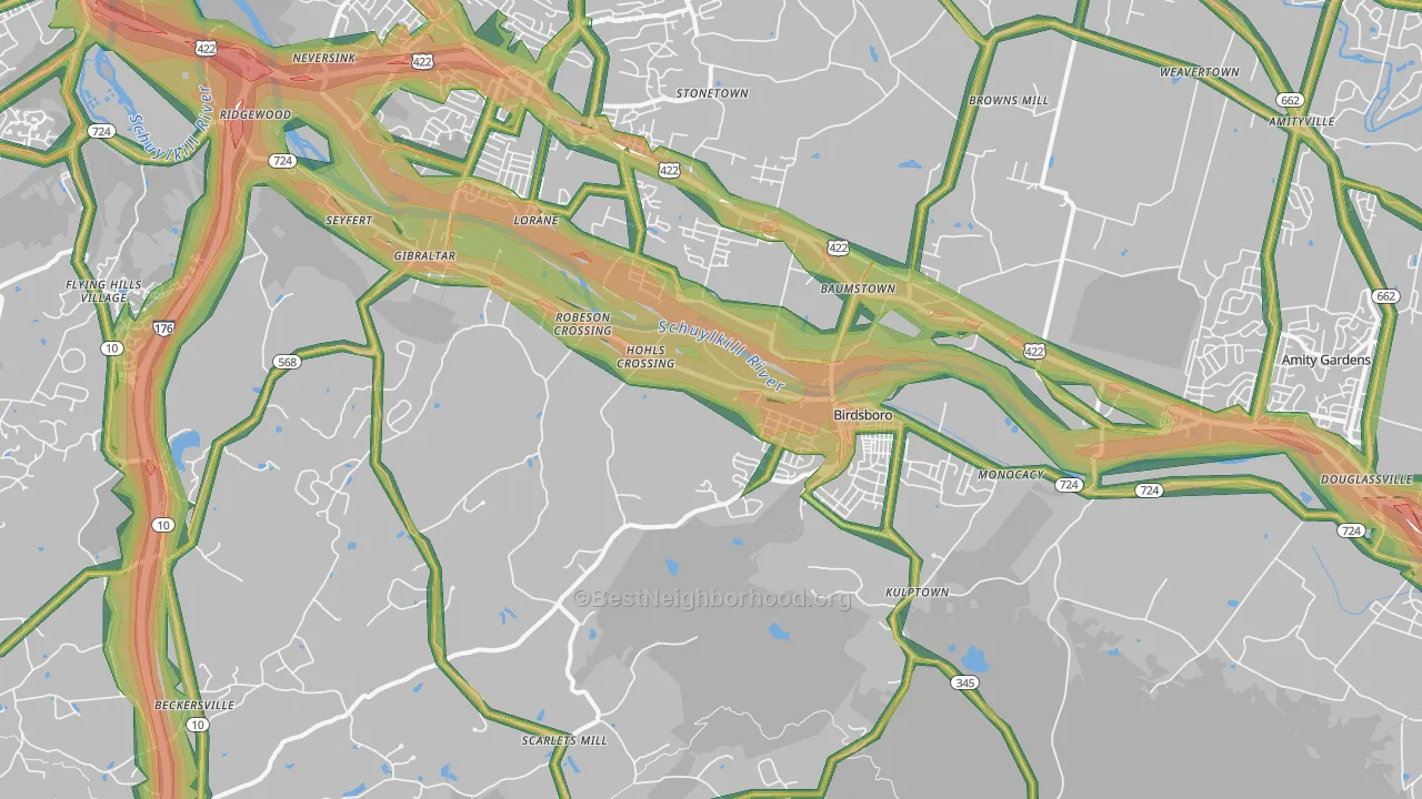 19508, PA Map of Noise Levels in 19508