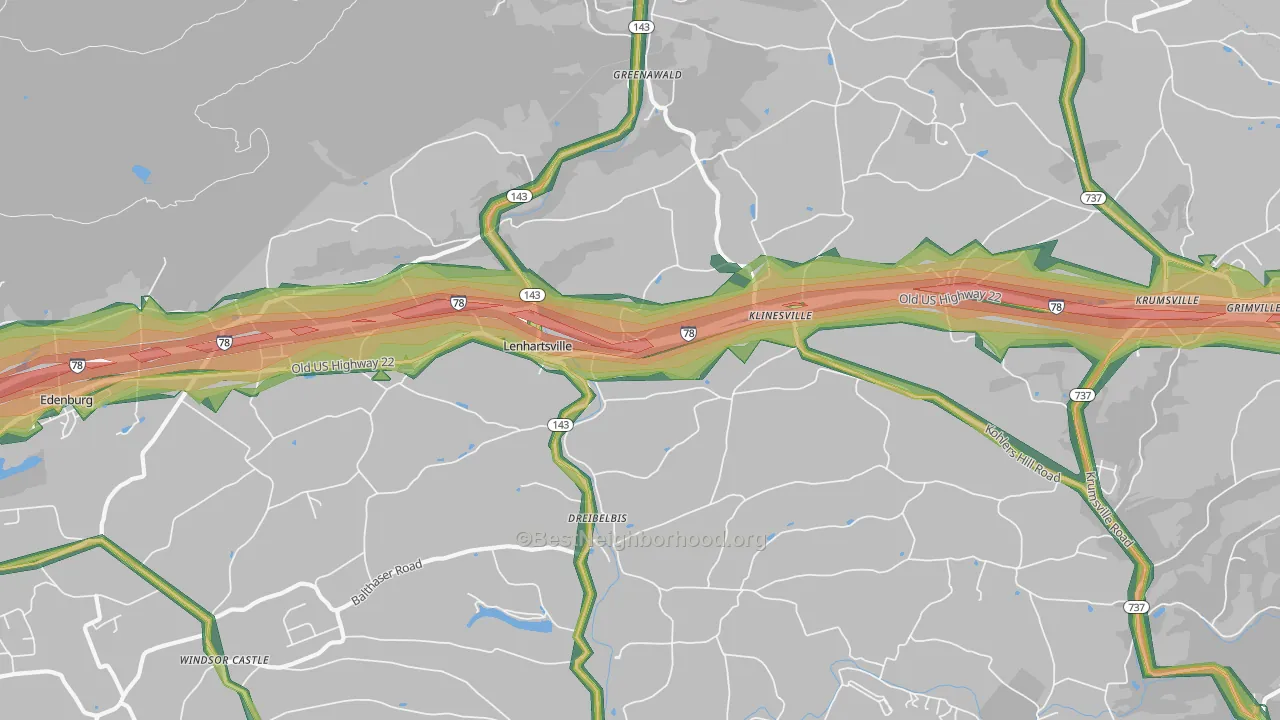 19534, PA Map of Noise Levels in 19534