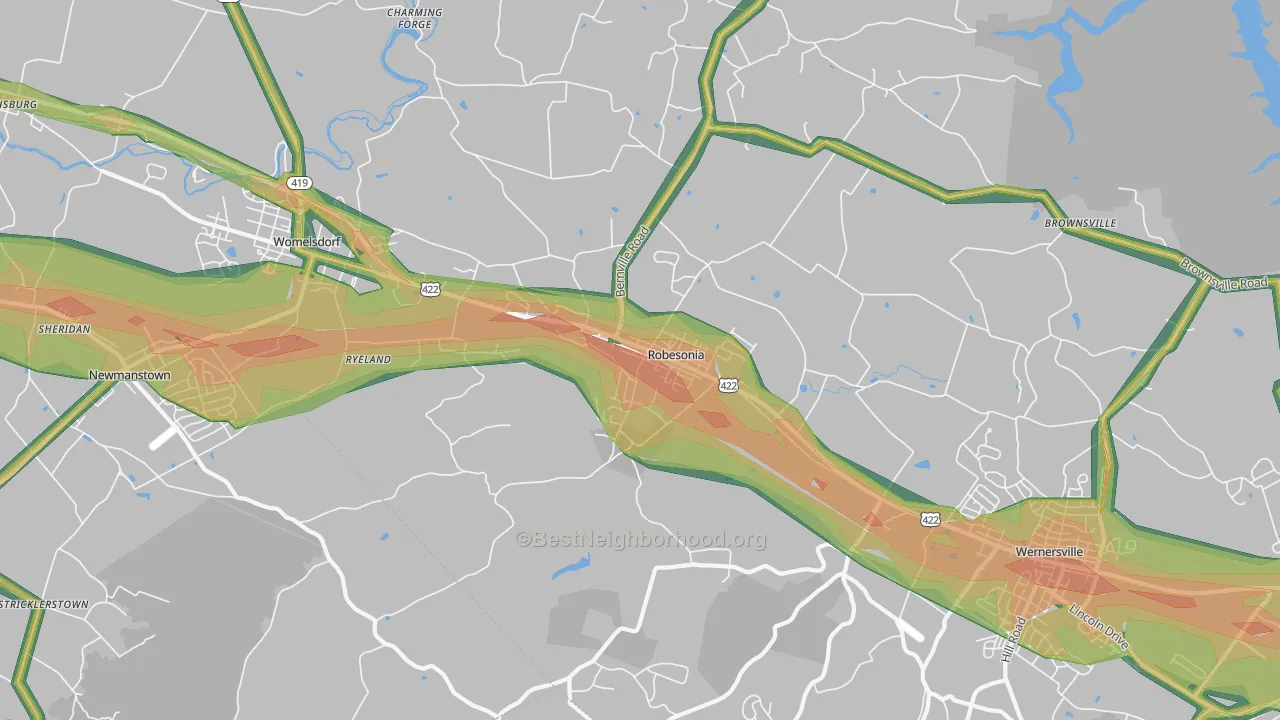 19551, PA Map of Noise Levels in 19551