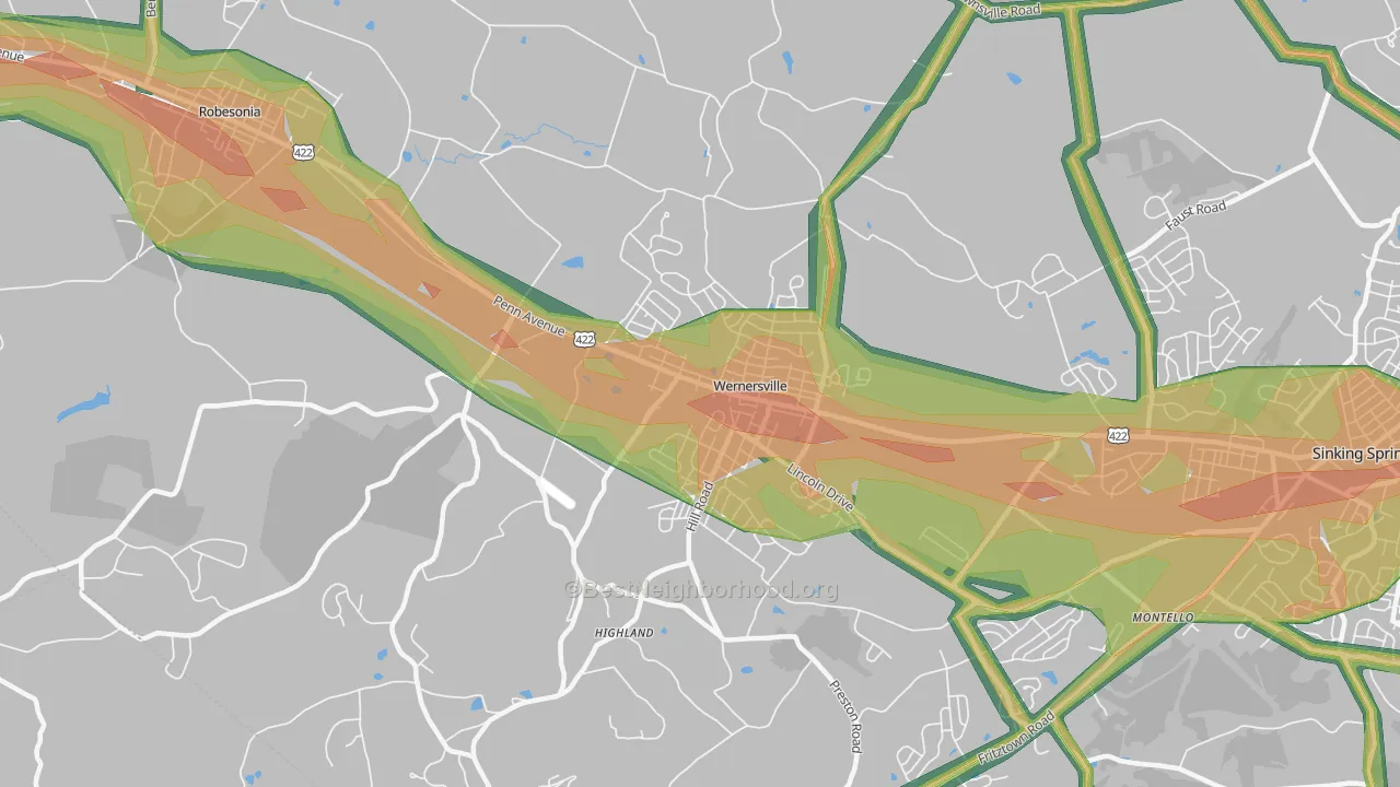 19565, PA Map of Noise Levels in 19565