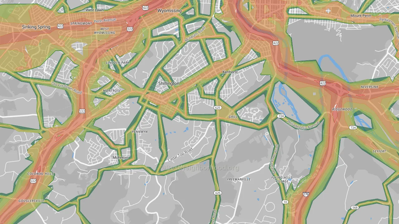 19607, PA Map of Noise Levels in 19607