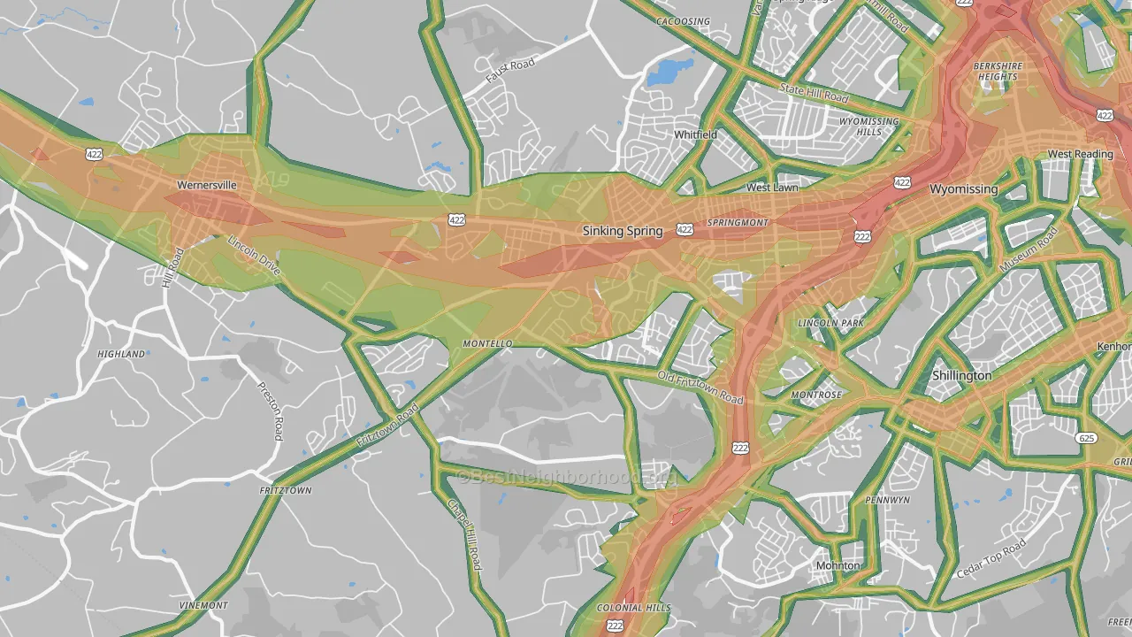 19608, PA Map of Noise Levels in 19608