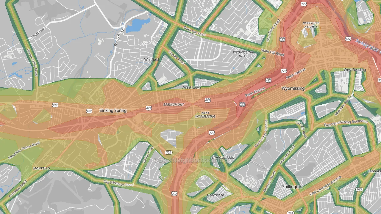 19609, PA Map of Noise Levels in 19609