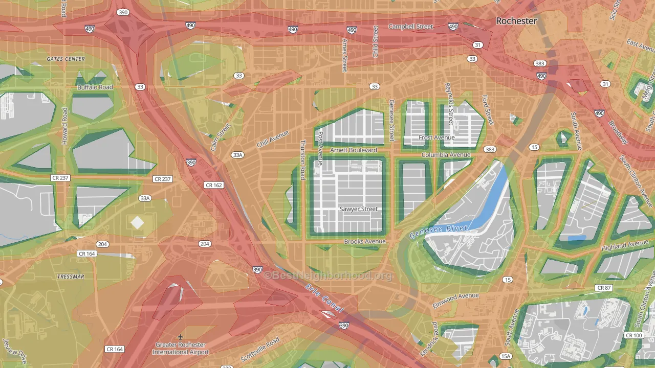 19th Ward, Rochester, NY Map of Noise Levels in 19th Ward