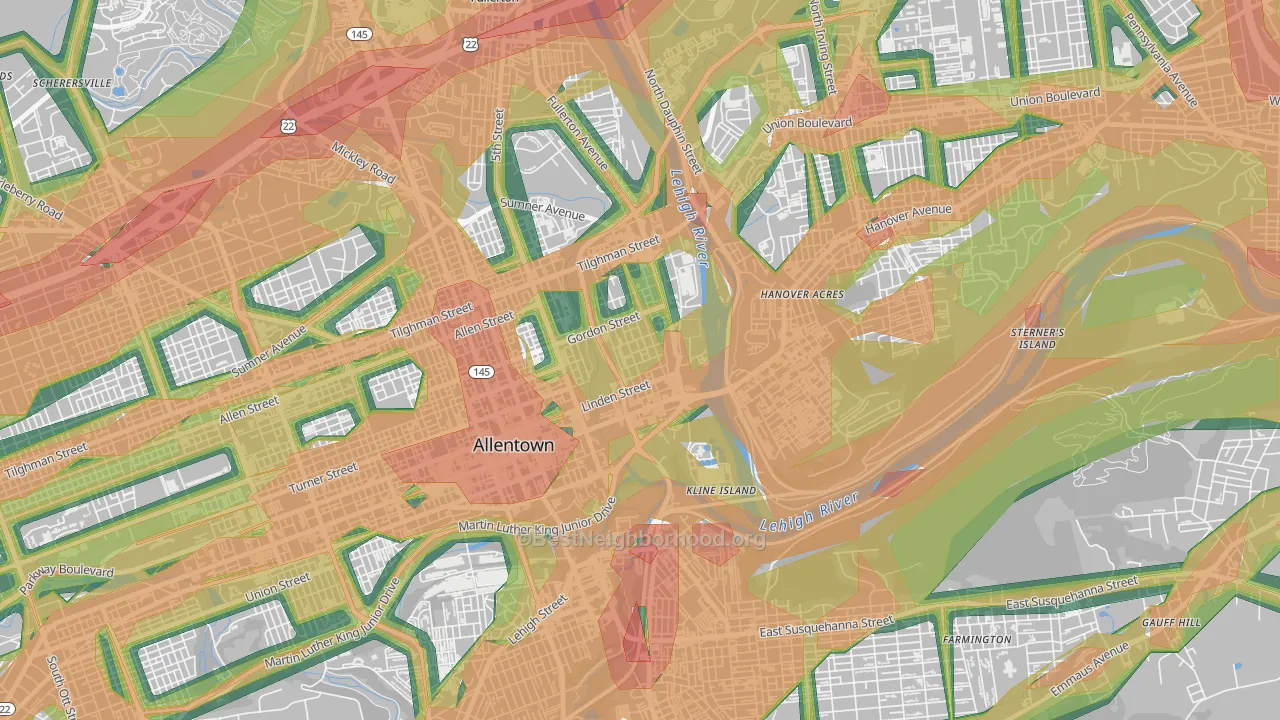 1st Ward, Allentown, PA Map of Noise Levels in 1st Ward