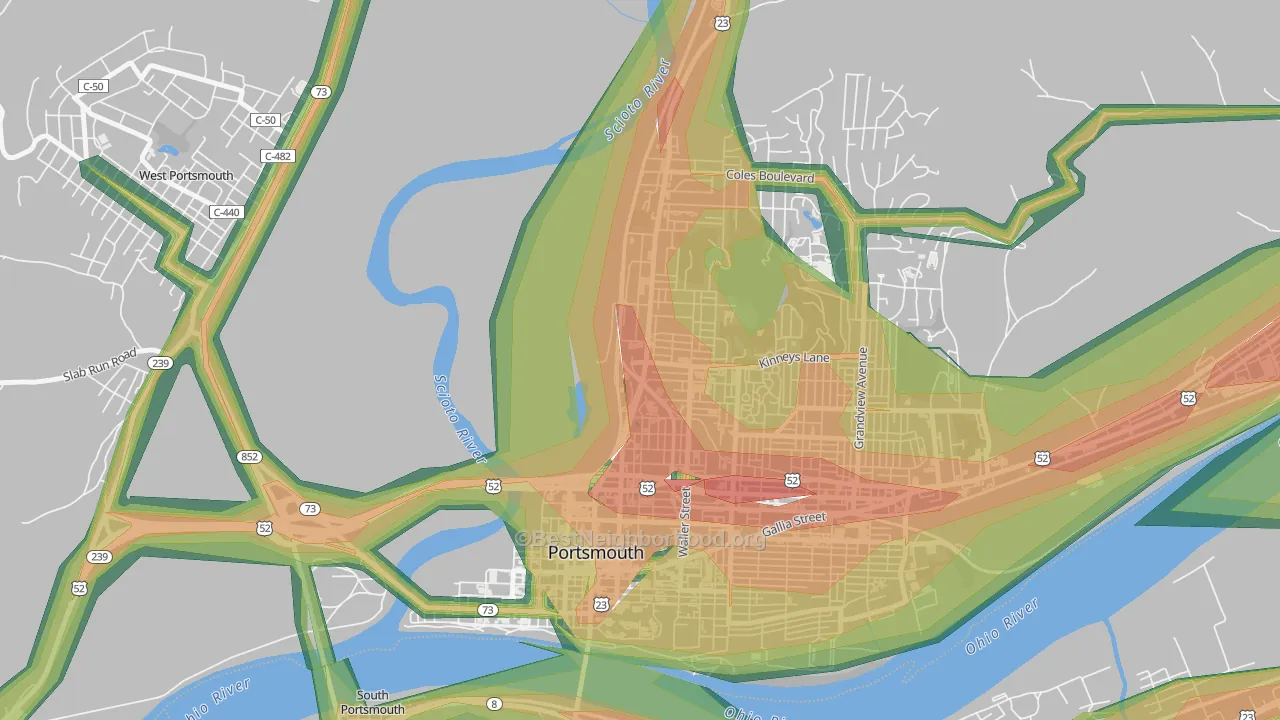 1st Ward, Portsmouth, OH Map of Noise Levels in 1st Ward