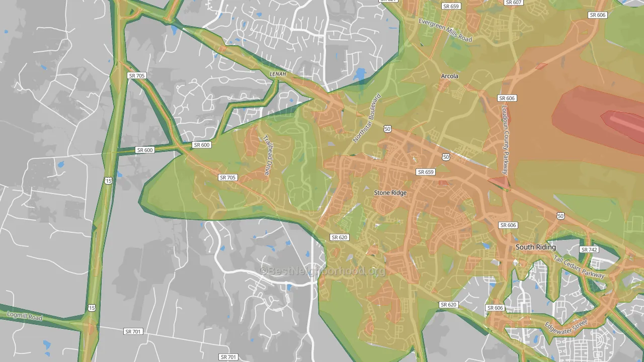 20105, VA Map of Noise Levels in 20105