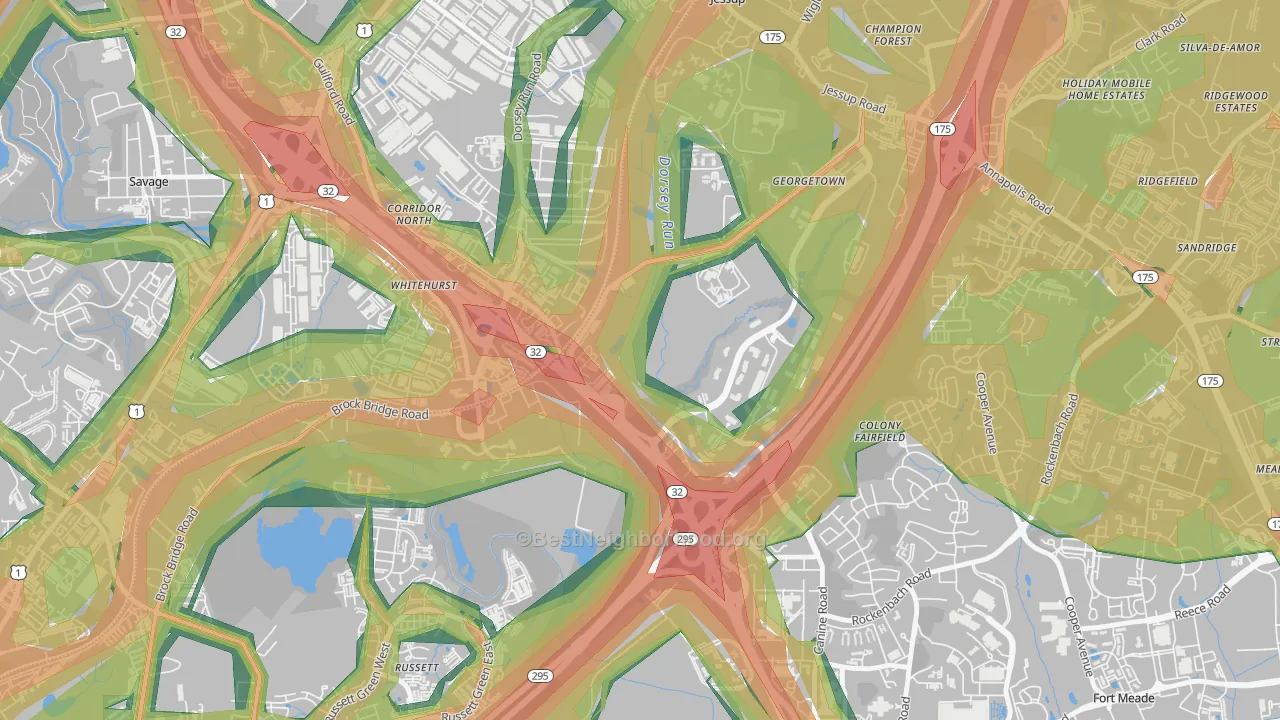 20701, MD Map of Noise Levels in 20701