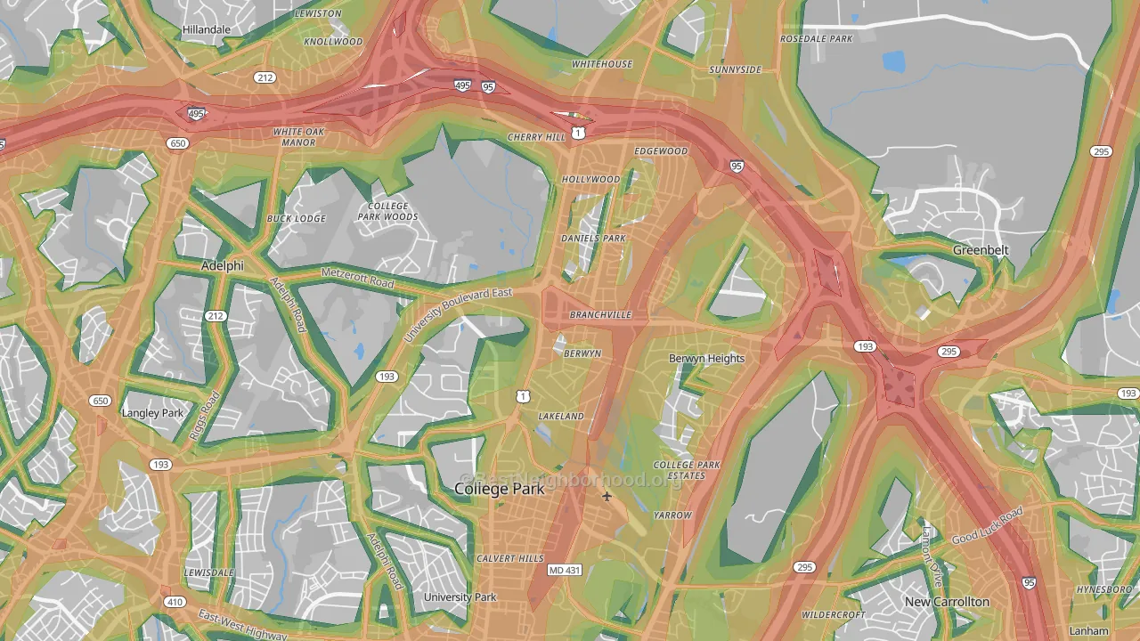 20740, MD Map of Noise Levels in 20740