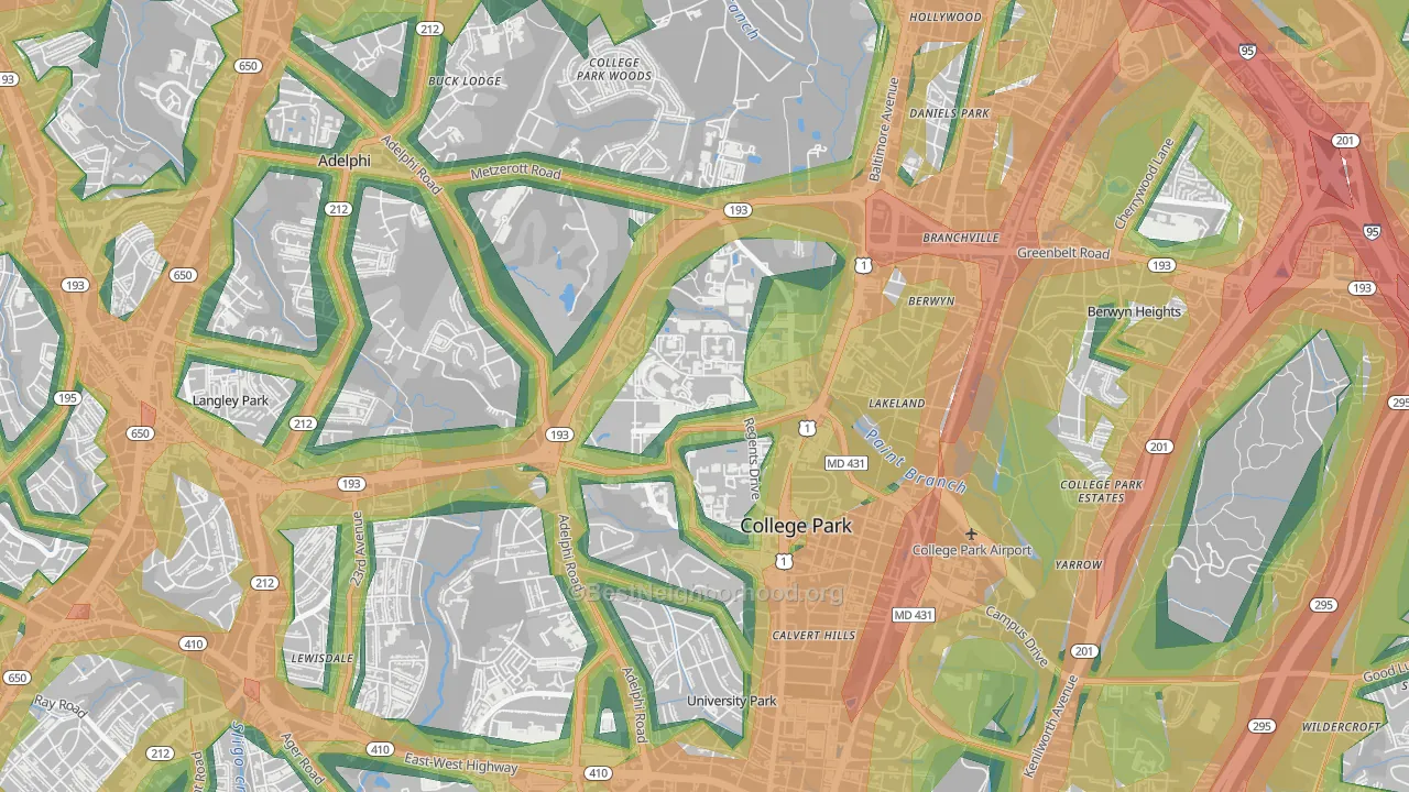 20742, MD Map of Noise Levels in 20742