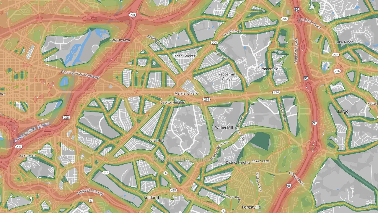 20743, MD Map of Noise Levels in 20743