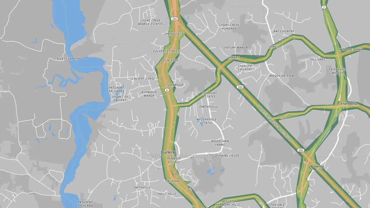20754, MD Map of Noise Levels in 20754