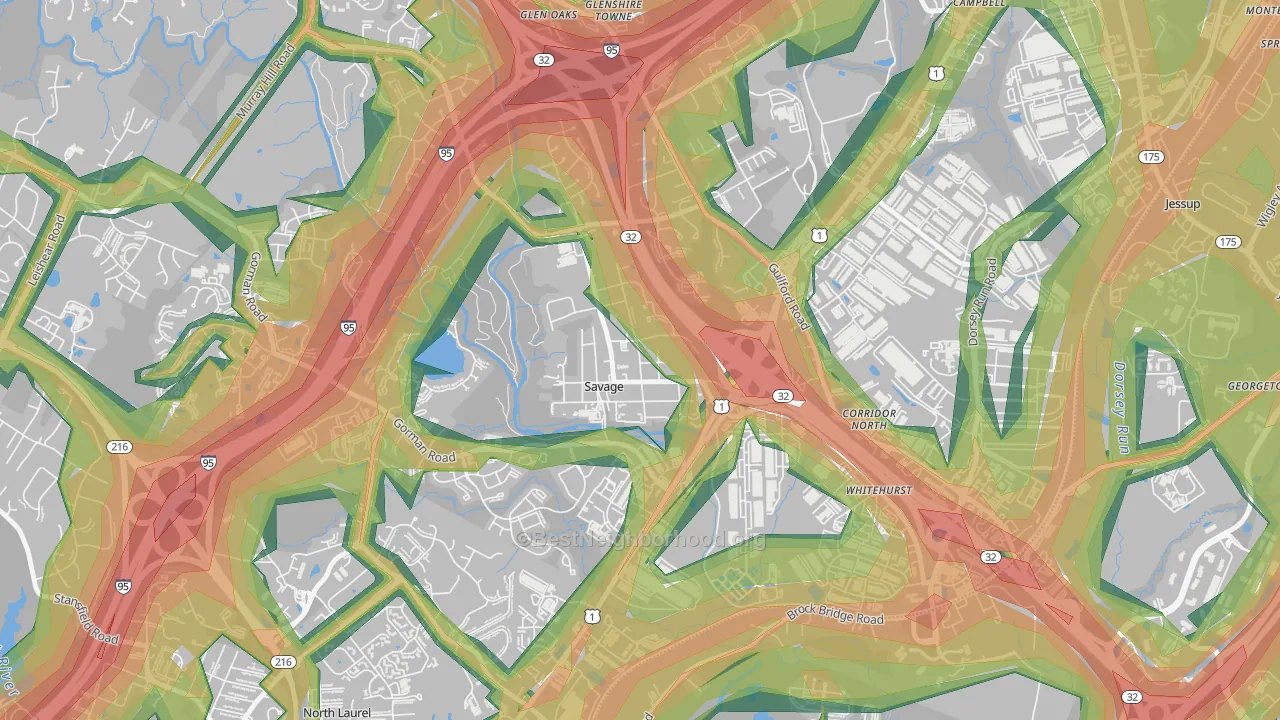 20763, MD Map of Noise Levels in 20763