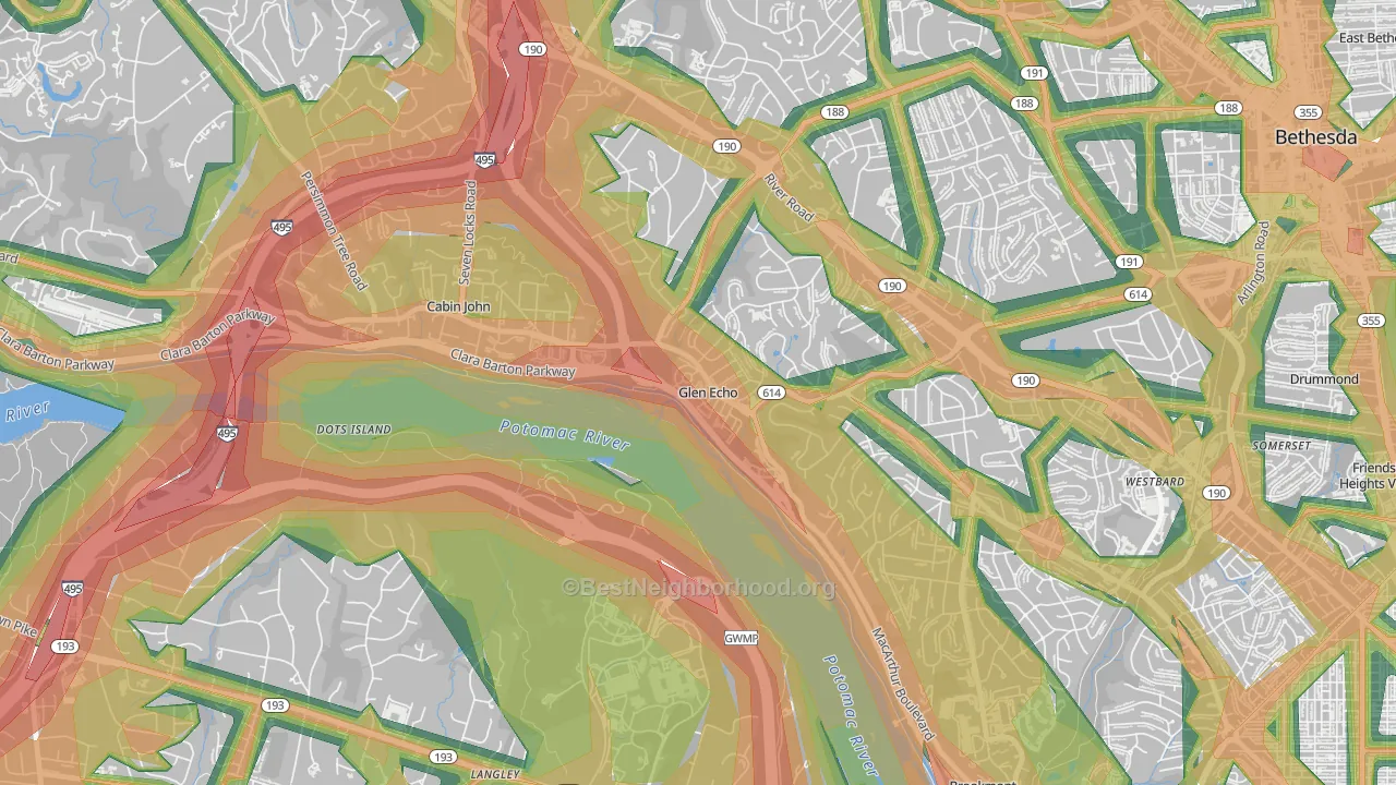 20812, MD Map of Noise Levels in 20812