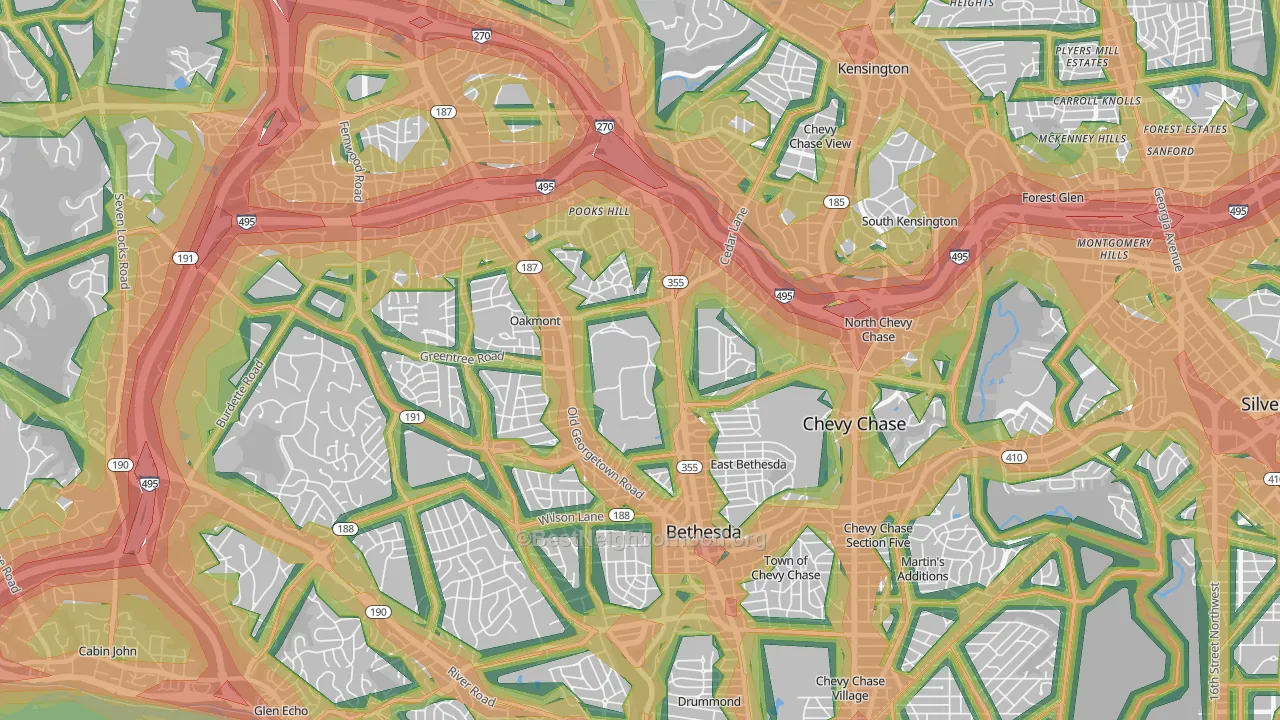 20814, MD Map of Noise Levels in 20814