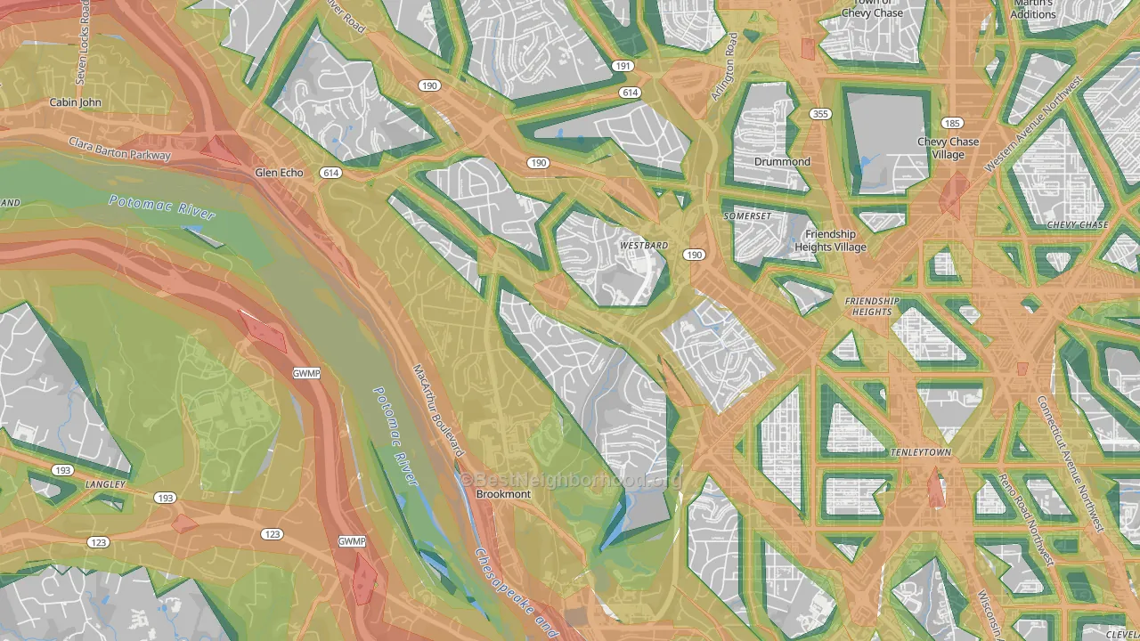 20816, MD Map of Noise Levels in 20816