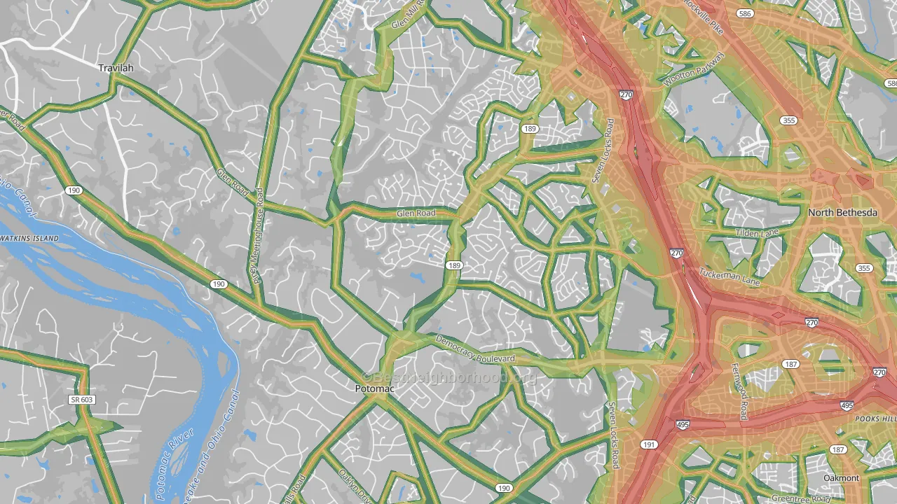 20854, MD Map of Noise Levels in 20854