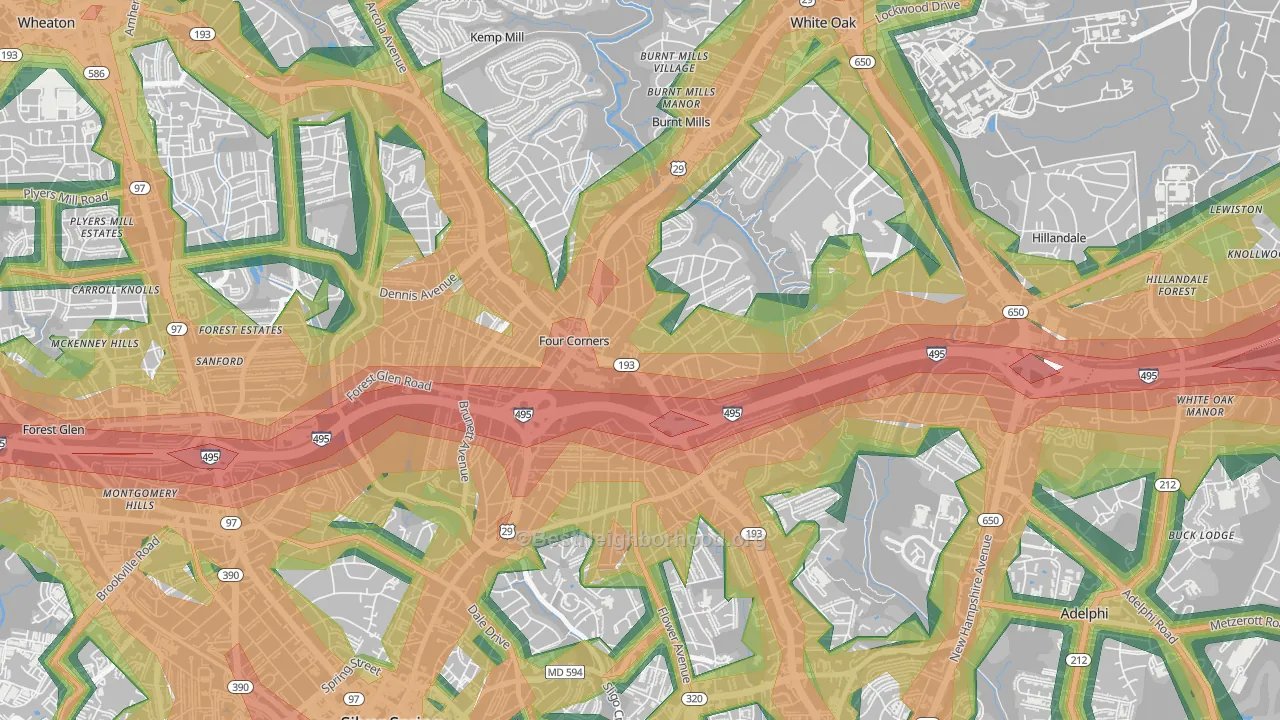 20901, MD Map of Noise Levels in 20901