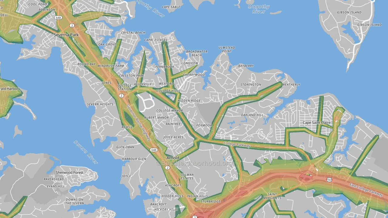 21012, MD Map of Noise Levels in 21012