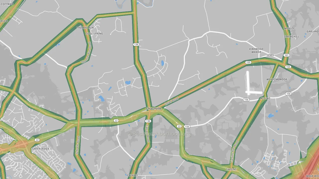 21028, MD Map of Noise Levels in 21028