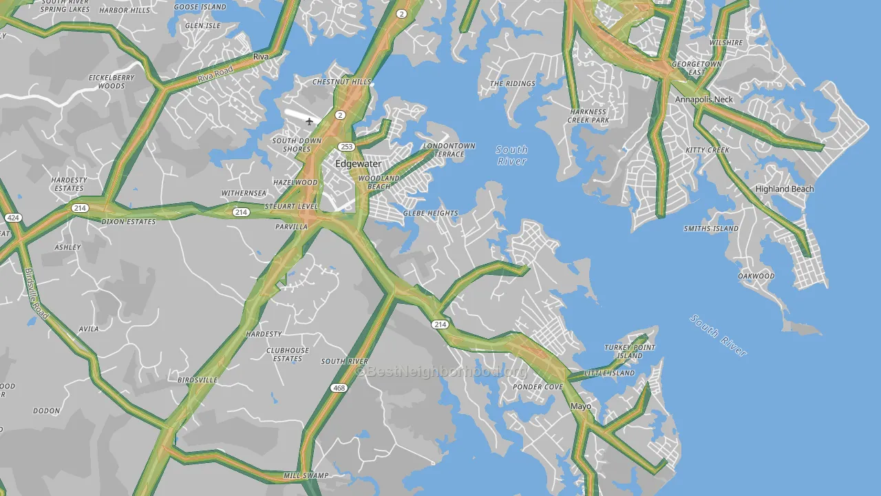 21037, MD Map of Noise Levels in 21037