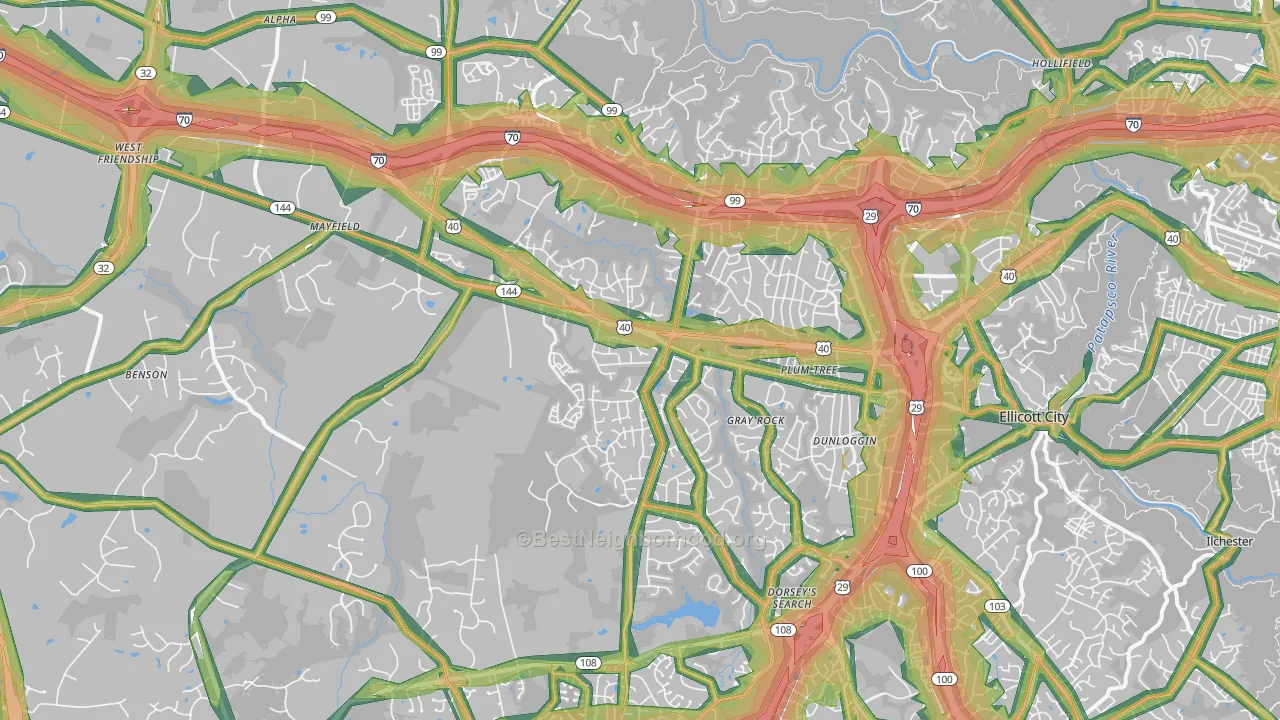 21042, MD Map of Noise Levels in 21042