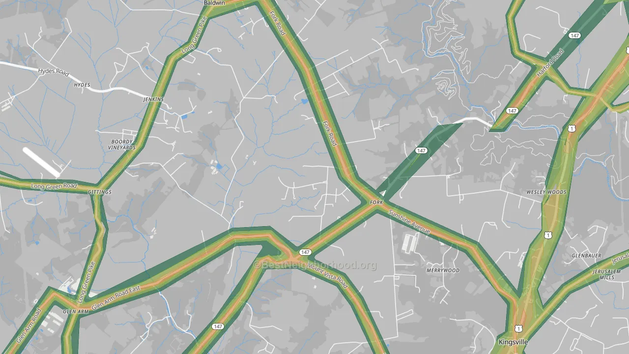 21051, MD Map of Noise Levels in 21051