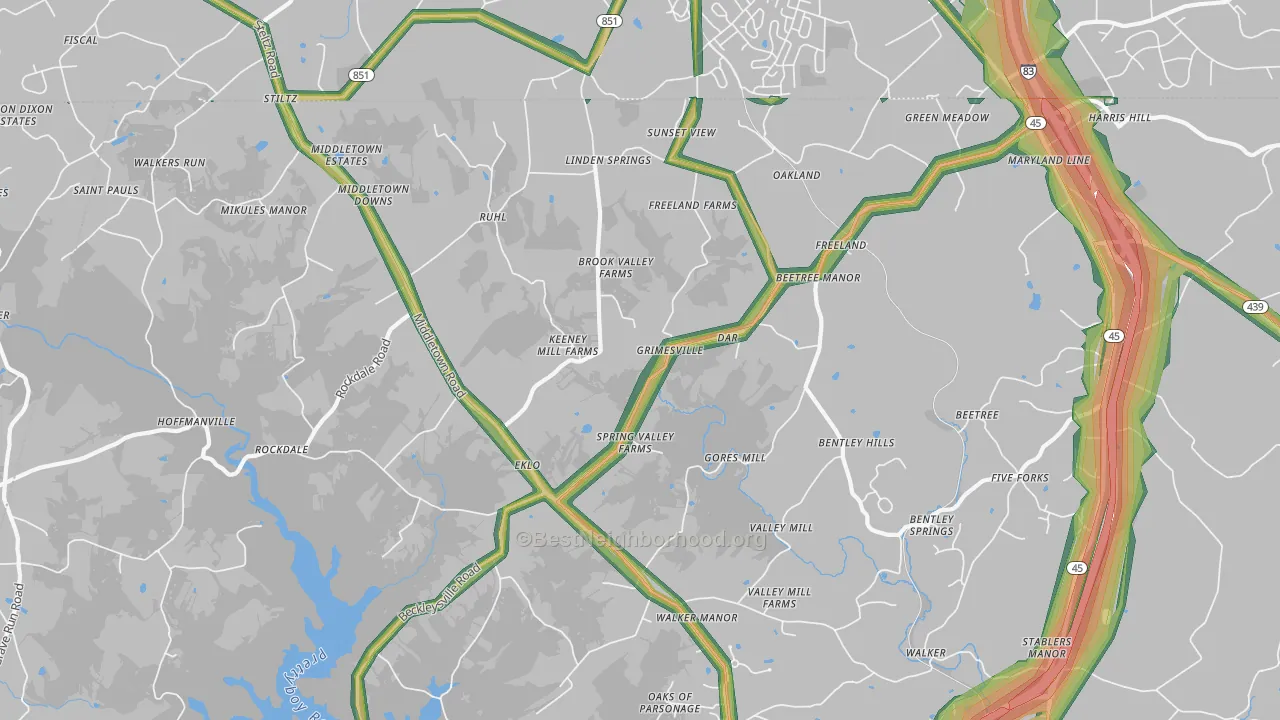 21053, MD Map of Noise Levels in 21053