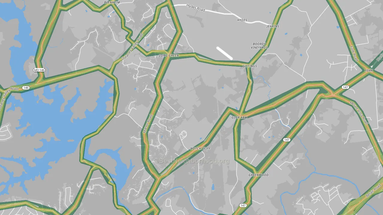 21057, MD Map of Noise Levels in 21057