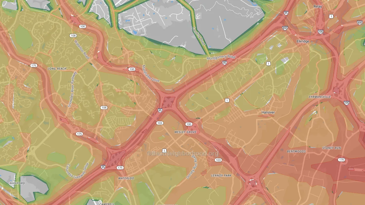 21075, MD Map of Noise Levels in 21075