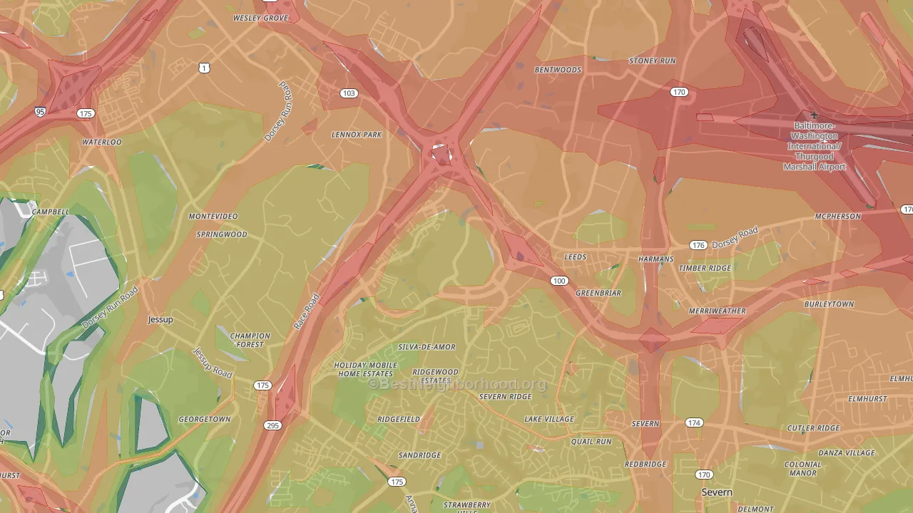 21076, MD Map of Noise Levels in 21076
