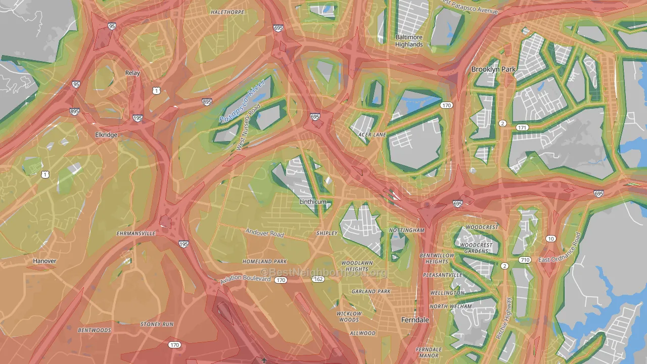 21090, MD Map of Noise Levels in 21090