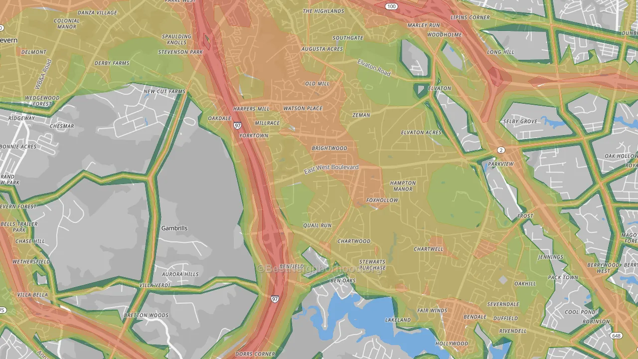 21108, MD Map of Noise Levels in 21108