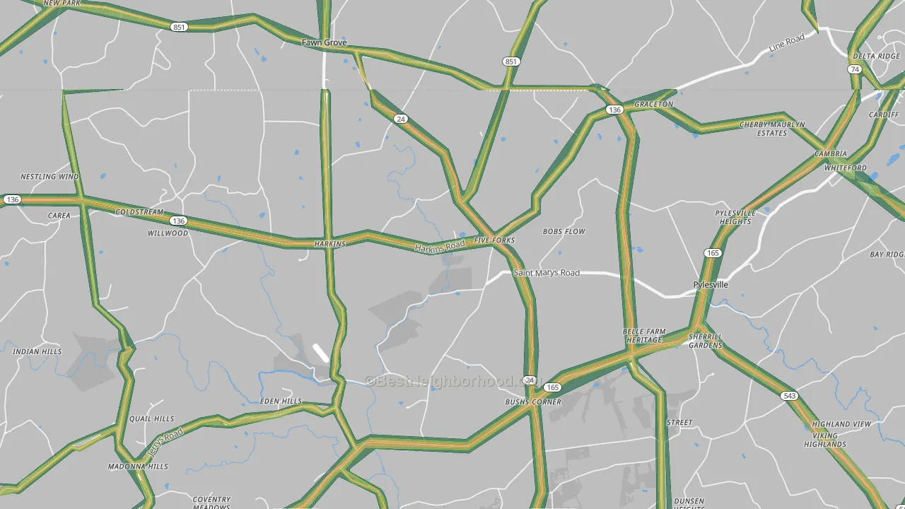 21132, MD Map of Noise Levels in 21132