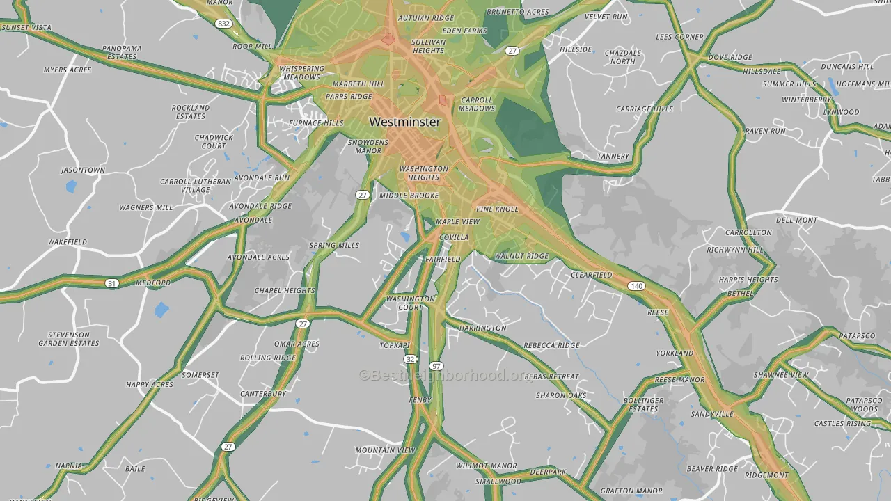 21157, MD Map of Noise Levels in 21157
