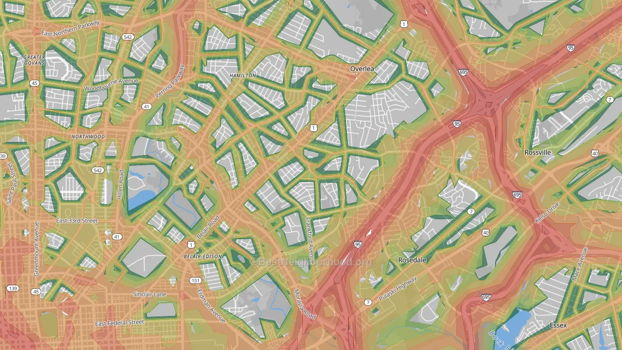 21206, MD Map of Noise Levels in 21206